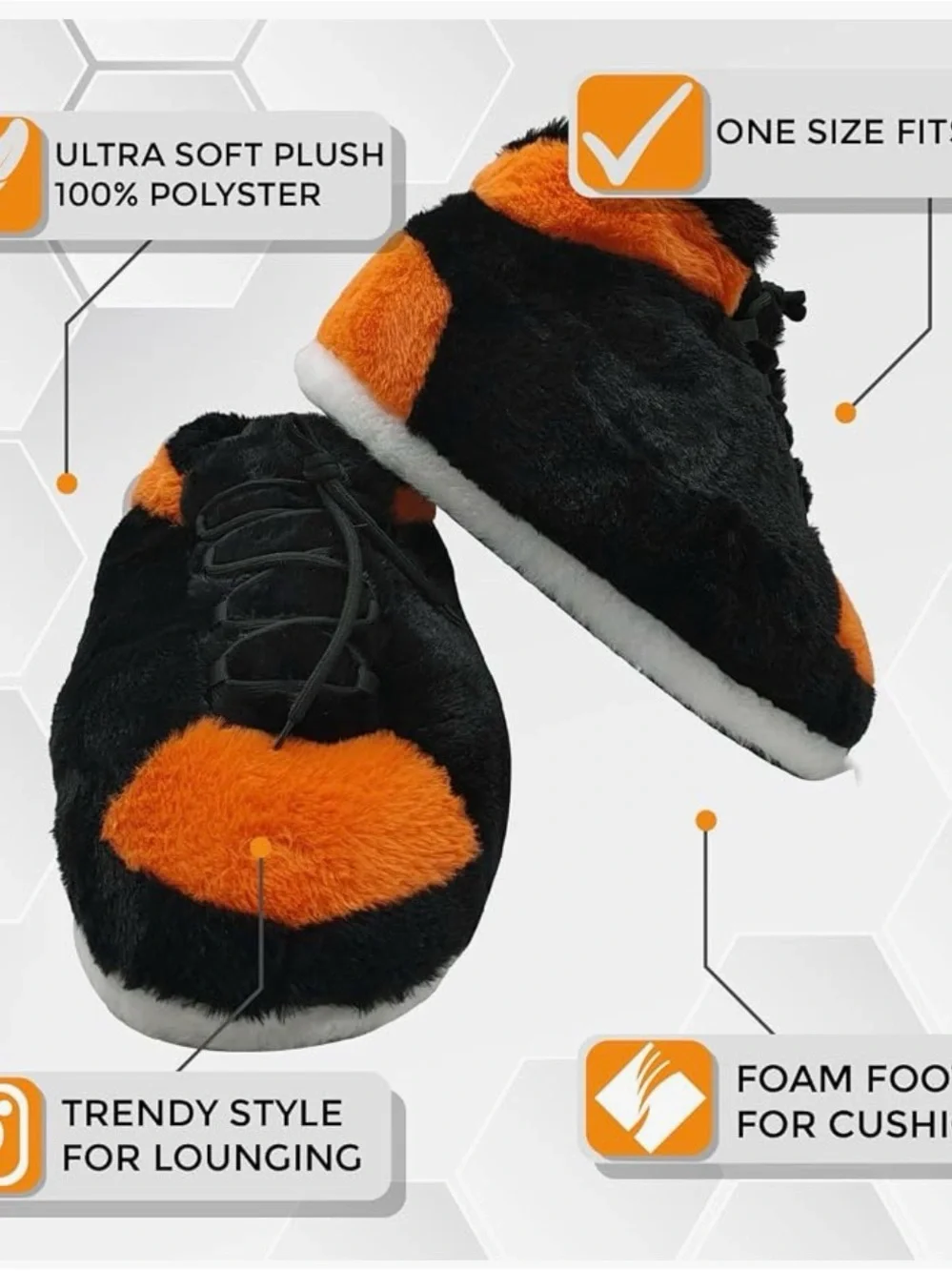 Cozy Kids Lace-Up Plush Slippers in Black & Orange